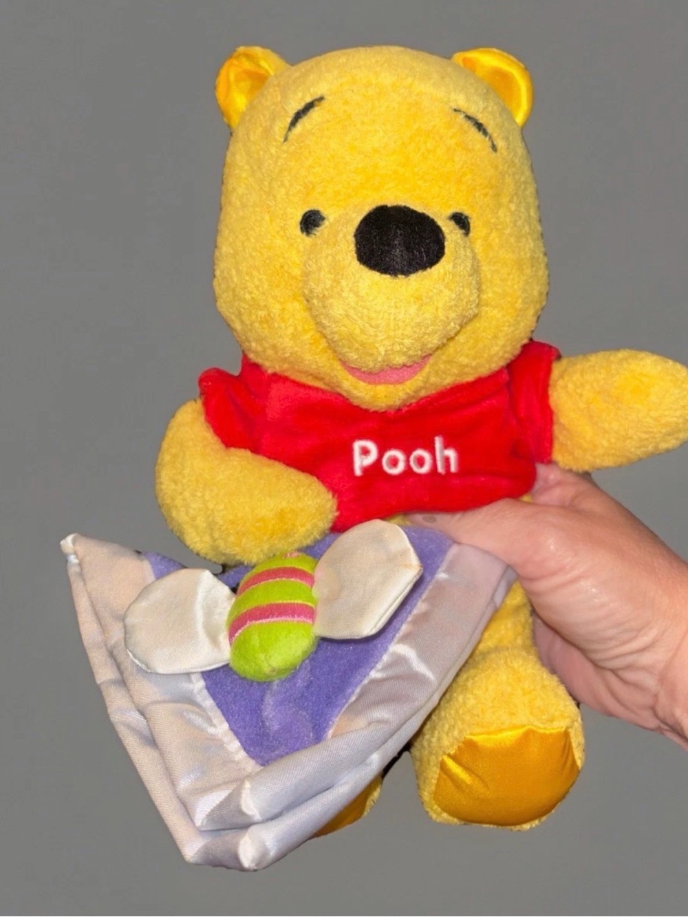 Disney Pooh Plush Rattle w/Red Shirt and lovey